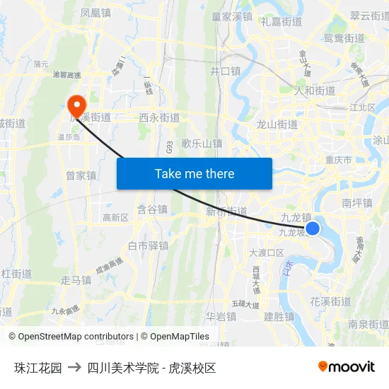珠江花园 to 四川美术学院 - 虎溪校区 map