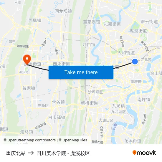 重庆北站 to 四川美术学院 - 虎溪校区 map