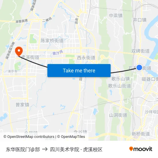 东华医院门诊部 to 四川美术学院 - 虎溪校区 map