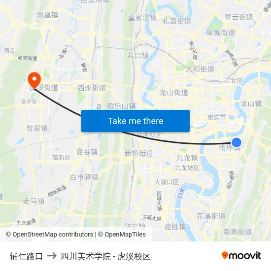 辅仁路口 to 四川美术学院 - 虎溪校区 map