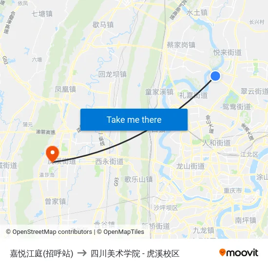 嘉悦江庭(招呼站) to 四川美术学院 - 虎溪校区 map
