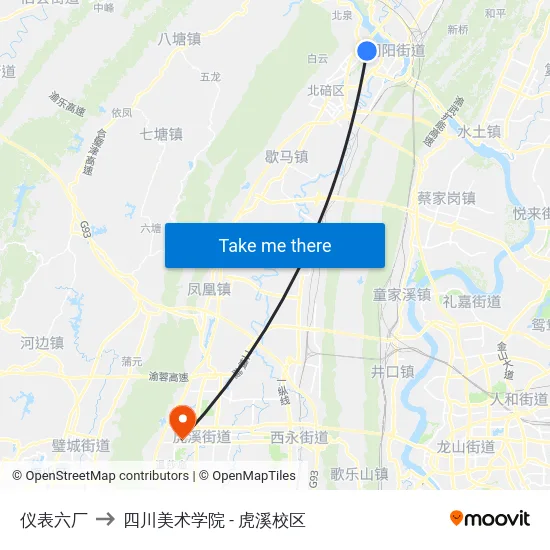 仪表六厂 to 四川美术学院 - 虎溪校区 map