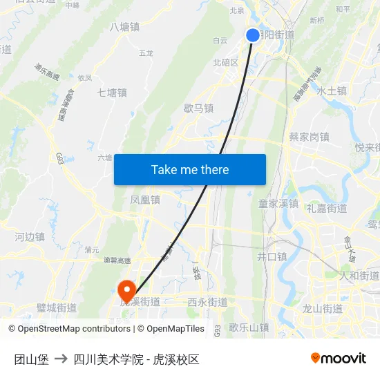 团山堡 to 四川美术学院 - 虎溪校区 map