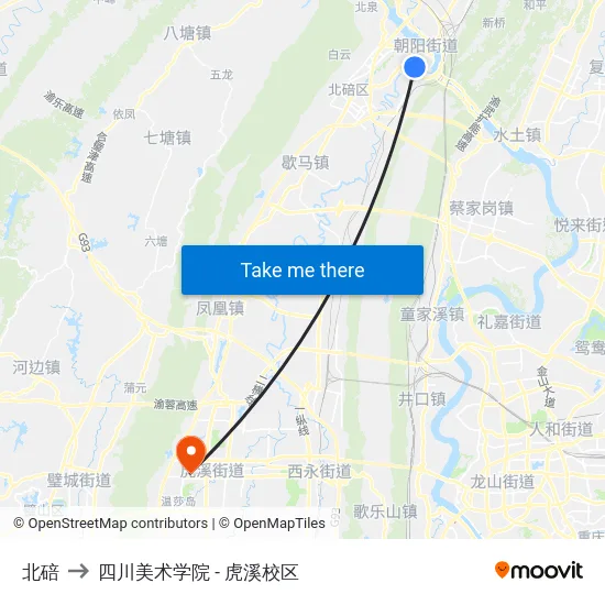 北碚 to 四川美术学院 - 虎溪校区 map