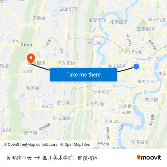 黄泥磅中天 to 四川美术学院 - 虎溪校区 map