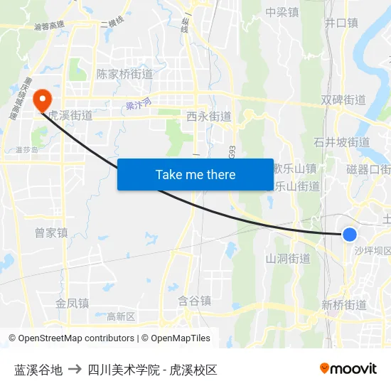 蓝溪谷地 to 四川美术学院 - 虎溪校区 map