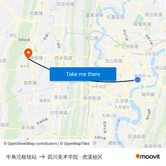 牛角沱枢纽站 to 四川美术学院 - 虎溪校区 map