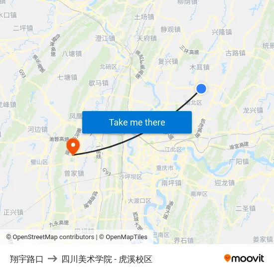 翔宇路口 to 四川美术学院 - 虎溪校区 map