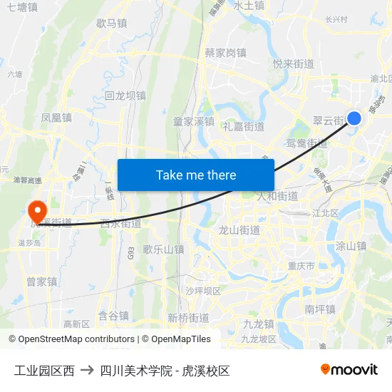 工业园区西 to 四川美术学院 - 虎溪校区 map