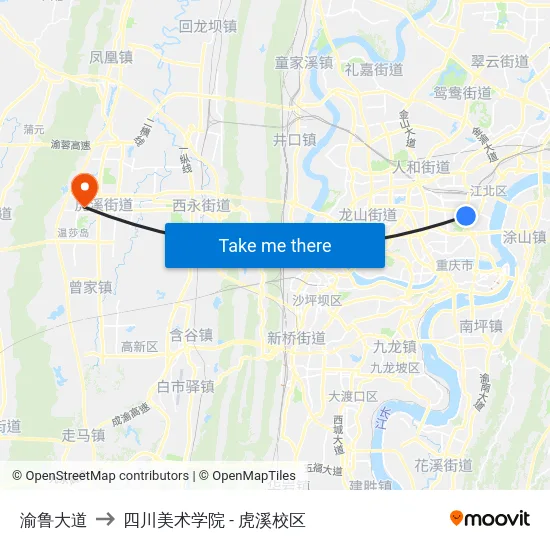 渝鲁大道 to 四川美术学院 - 虎溪校区 map