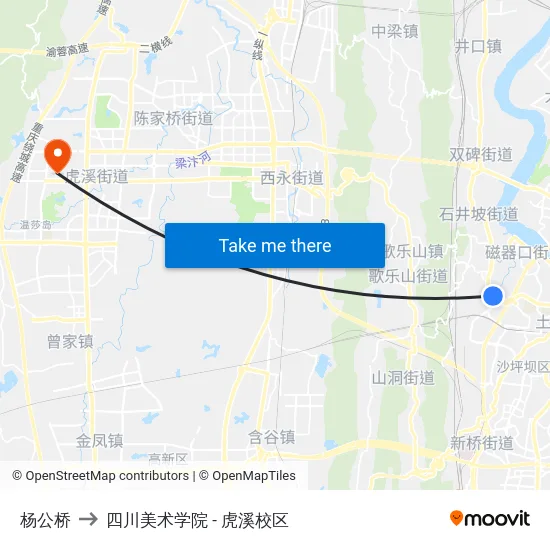 杨公桥 to 四川美术学院 - 虎溪校区 map