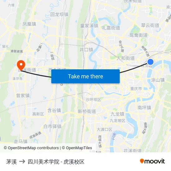 茅溪 to 四川美术学院 - 虎溪校区 map