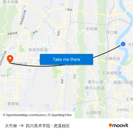 大竹林 to 四川美术学院 - 虎溪校区 map