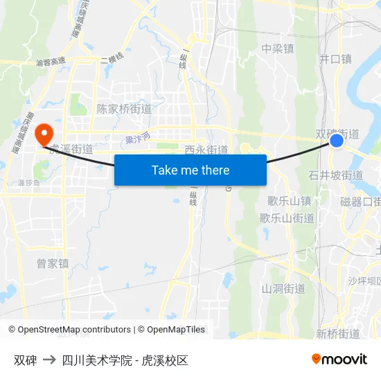双碑 to 四川美术学院 - 虎溪校区 map