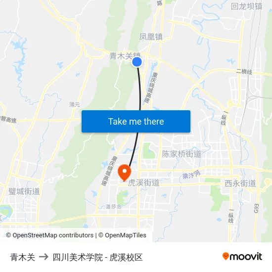青木关 to 四川美术学院 - 虎溪校区 map
