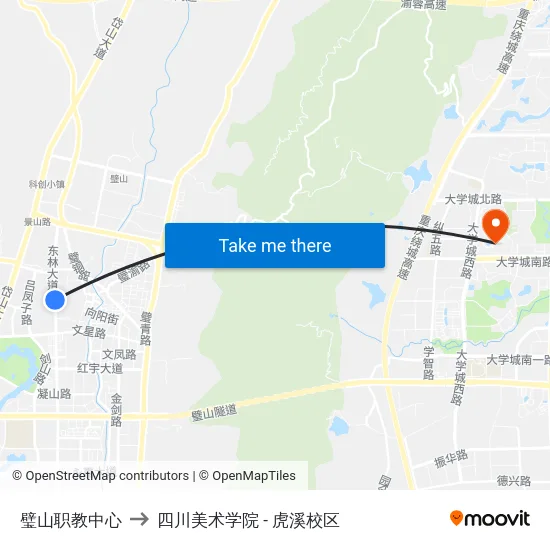璧山职教中心 to 四川美术学院 - 虎溪校区 map