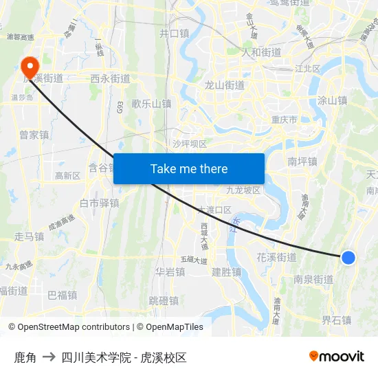 鹿角 to 四川美术学院 - 虎溪校区 map