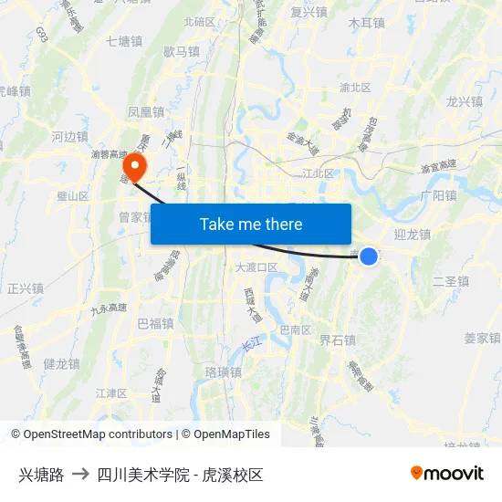 兴塘路 to 四川美术学院 - 虎溪校区 map