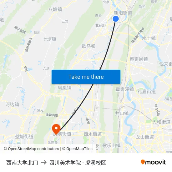 西南大学北门 to 四川美术学院 - 虎溪校区 map