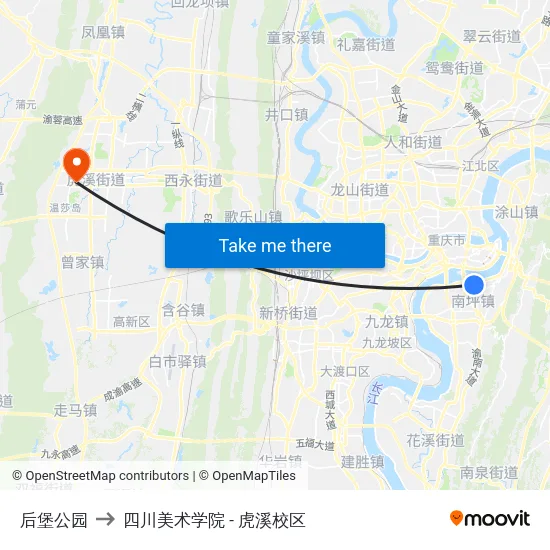 后堡公园 to 四川美术学院 - 虎溪校区 map