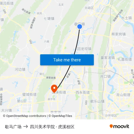 歇马广场 to 四川美术学院 - 虎溪校区 map