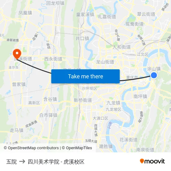 五院 to 四川美术学院 - 虎溪校区 map