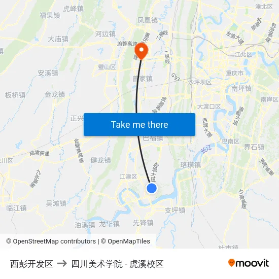 西彭开发区 to 四川美术学院 - 虎溪校区 map