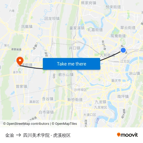 金渝 to 四川美术学院 - 虎溪校区 map