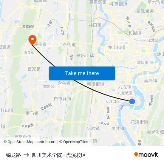 锦龙路 to 四川美术学院 - 虎溪校区 map