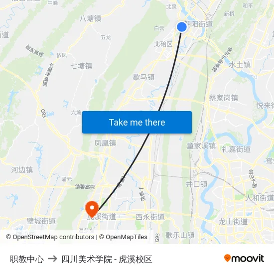 职教中心 to 四川美术学院 - 虎溪校区 map