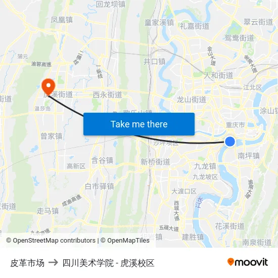 皮革市场 to 四川美术学院 - 虎溪校区 map