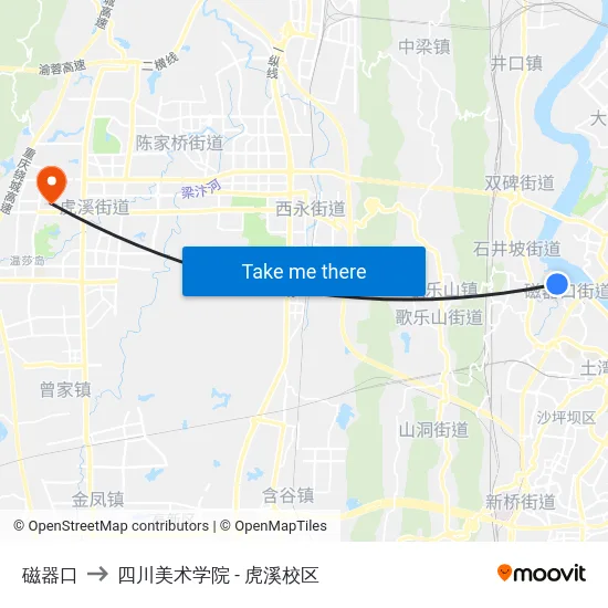 磁器口 to 四川美术学院 - 虎溪校区 map
