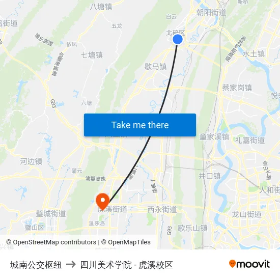 城南公交枢纽 to 四川美术学院 - 虎溪校区 map