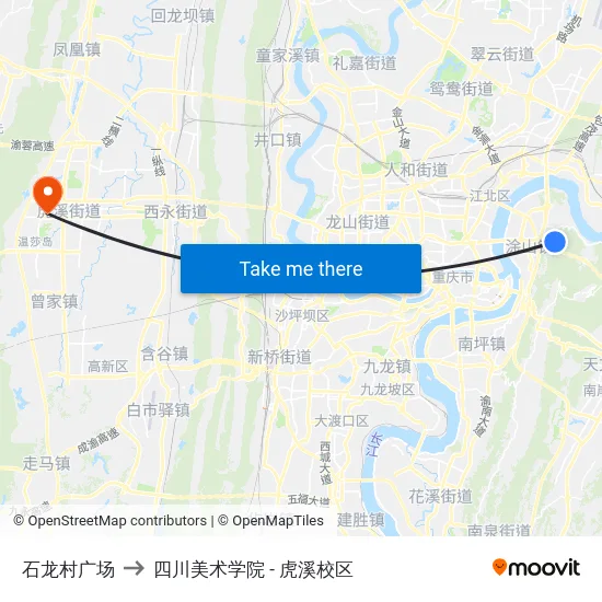 石龙村广场 to 四川美术学院 - 虎溪校区 map