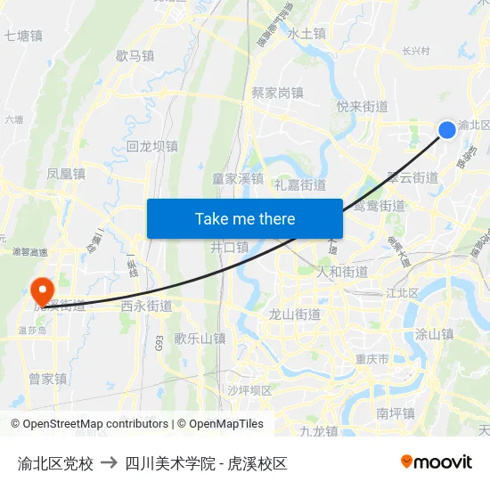 渝北区党校 to 四川美术学院 - 虎溪校区 map