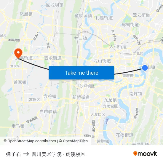 弹子石 to 四川美术学院 - 虎溪校区 map