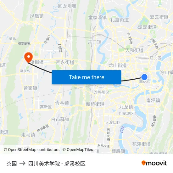 茶园 to 四川美术学院 - 虎溪校区 map