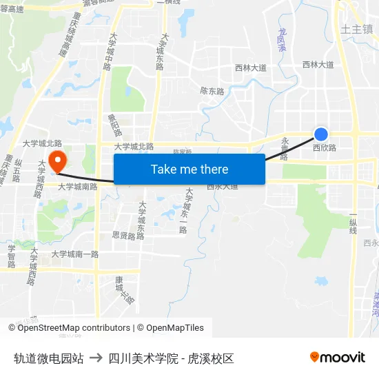 轨道微电园站 to 四川美术学院 - 虎溪校区 map