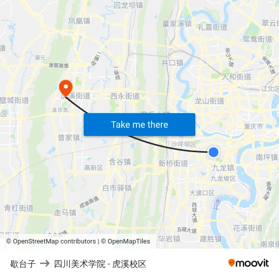 歇台子 to 四川美术学院 - 虎溪校区 map