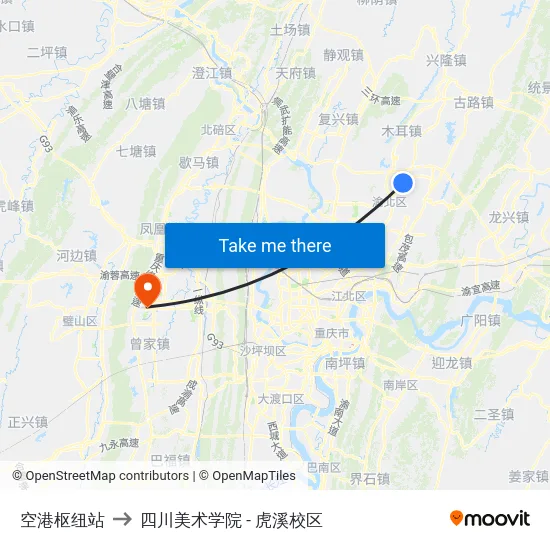 空港枢纽站 to 四川美术学院 - 虎溪校区 map