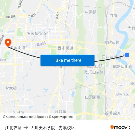 江北农场 to 四川美术学院 - 虎溪校区 map