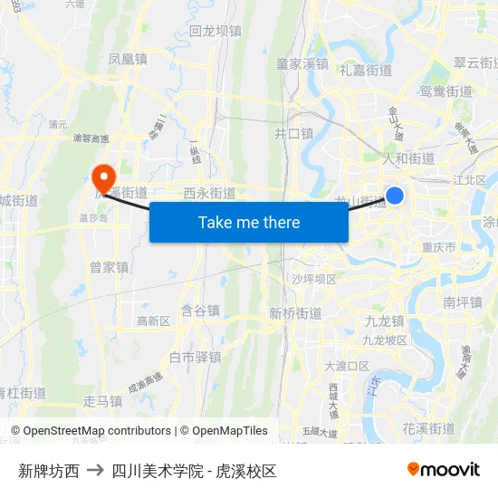 新牌坊西 to 四川美术学院 - 虎溪校区 map
