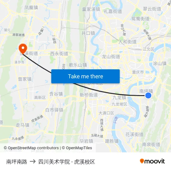南坪南路 to 四川美术学院 - 虎溪校区 map