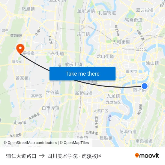 辅仁大道路口 to 四川美术学院 - 虎溪校区 map