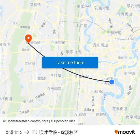 直港大道 to 四川美术学院 - 虎溪校区 map