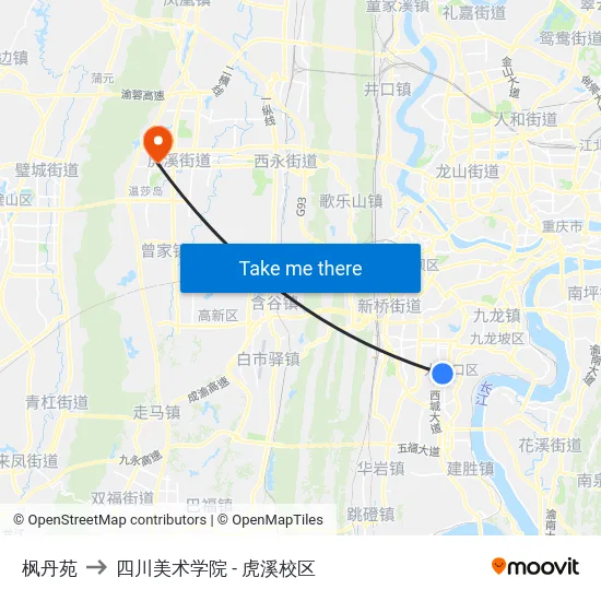 枫丹苑 to 四川美术学院 - 虎溪校区 map