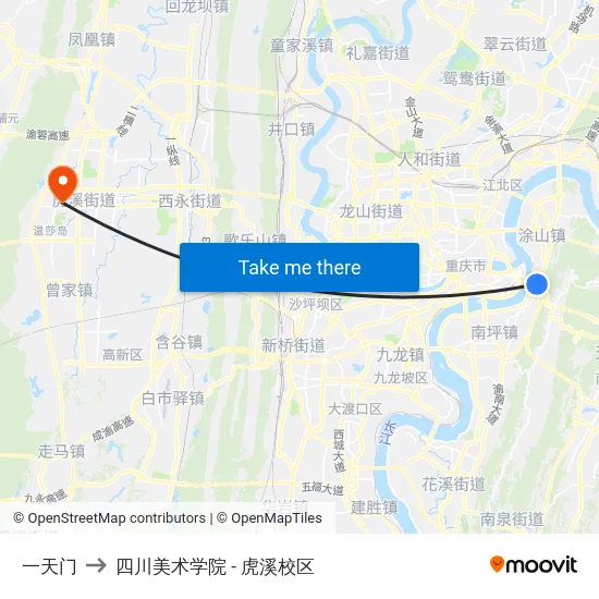 一天门 to 四川美术学院 - 虎溪校区 map