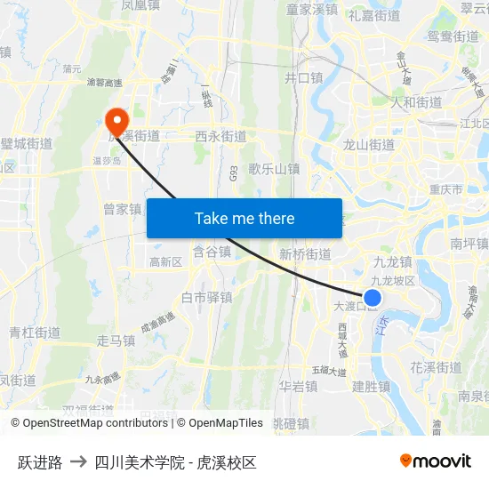 跃进路 to 四川美术学院 - 虎溪校区 map