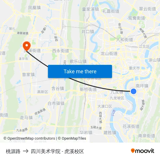 桃源路 to 四川美术学院 - 虎溪校区 map