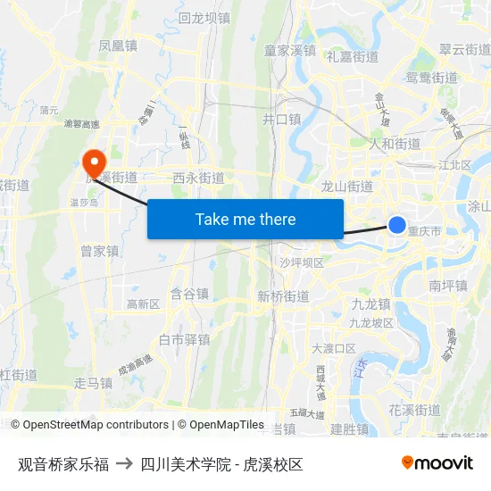 观音桥家乐福 to 四川美术学院 - 虎溪校区 map